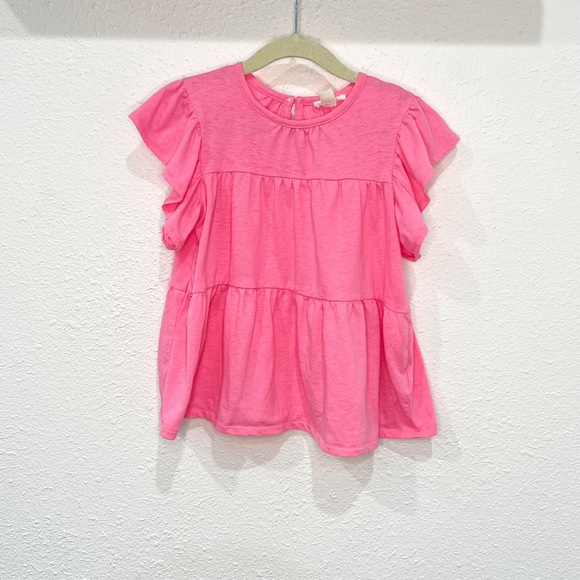 Crewcuts by J. Crew Girls Pink Tiered Flutter Sleeve Top Small 6-7 - Picture 1 of 4
